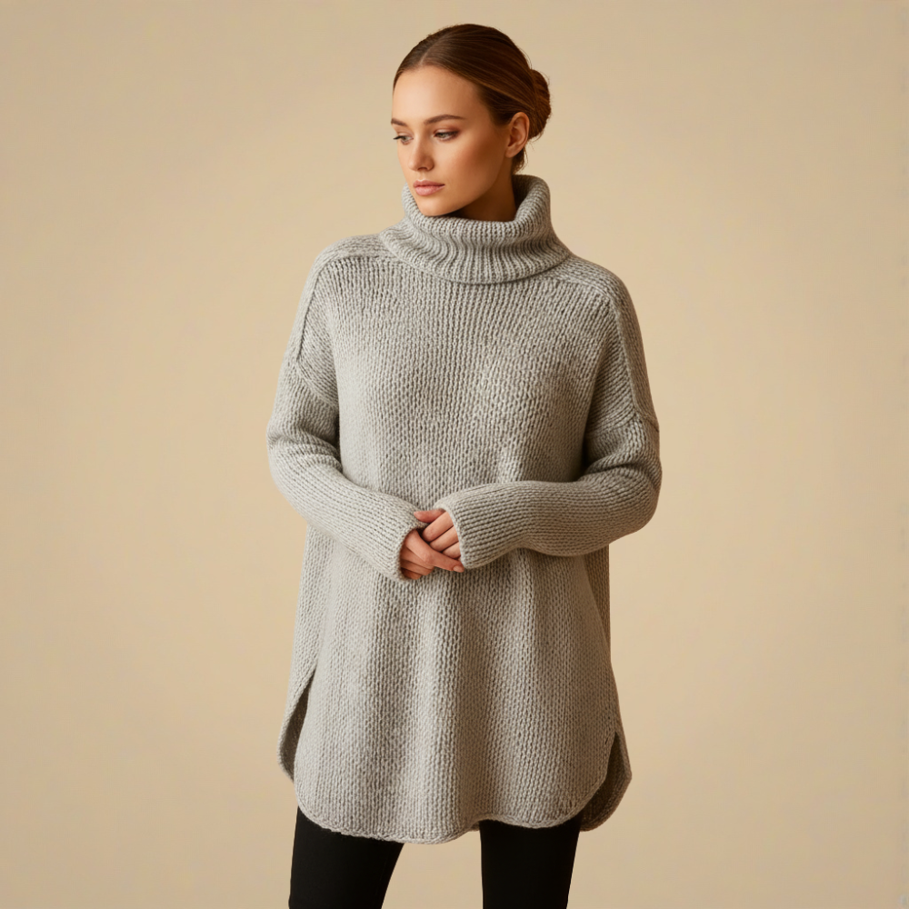 Gelly Damen Rollkragenpullover – elegante, weit geschnittene Stricktunika für den Winter