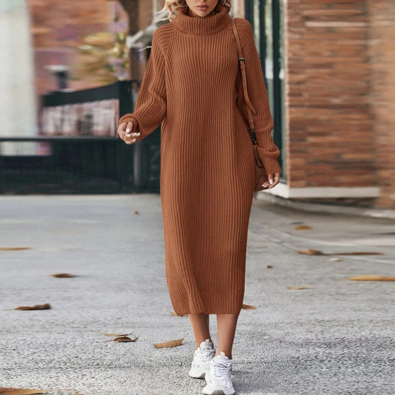 Noeline Midi šaty pro ženy z pleteniny – elegantní a teplé šaty s rolákem, regular střih