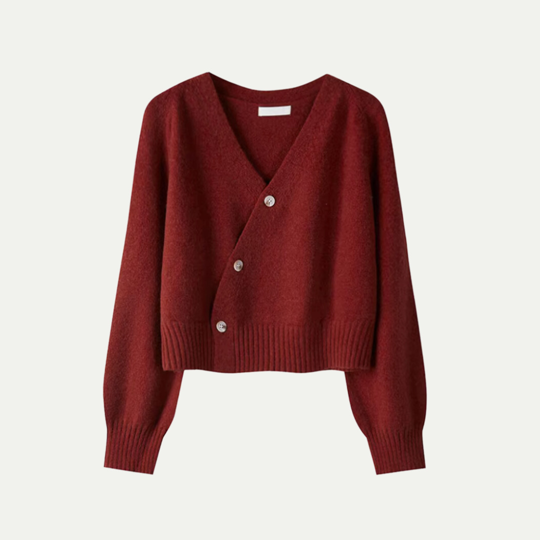 Dámský cardigan Eira z vlny – Krátký měkký svetr s výstřihem do V, zapínáním na knoflíky a elegantním pohodlným střihem
