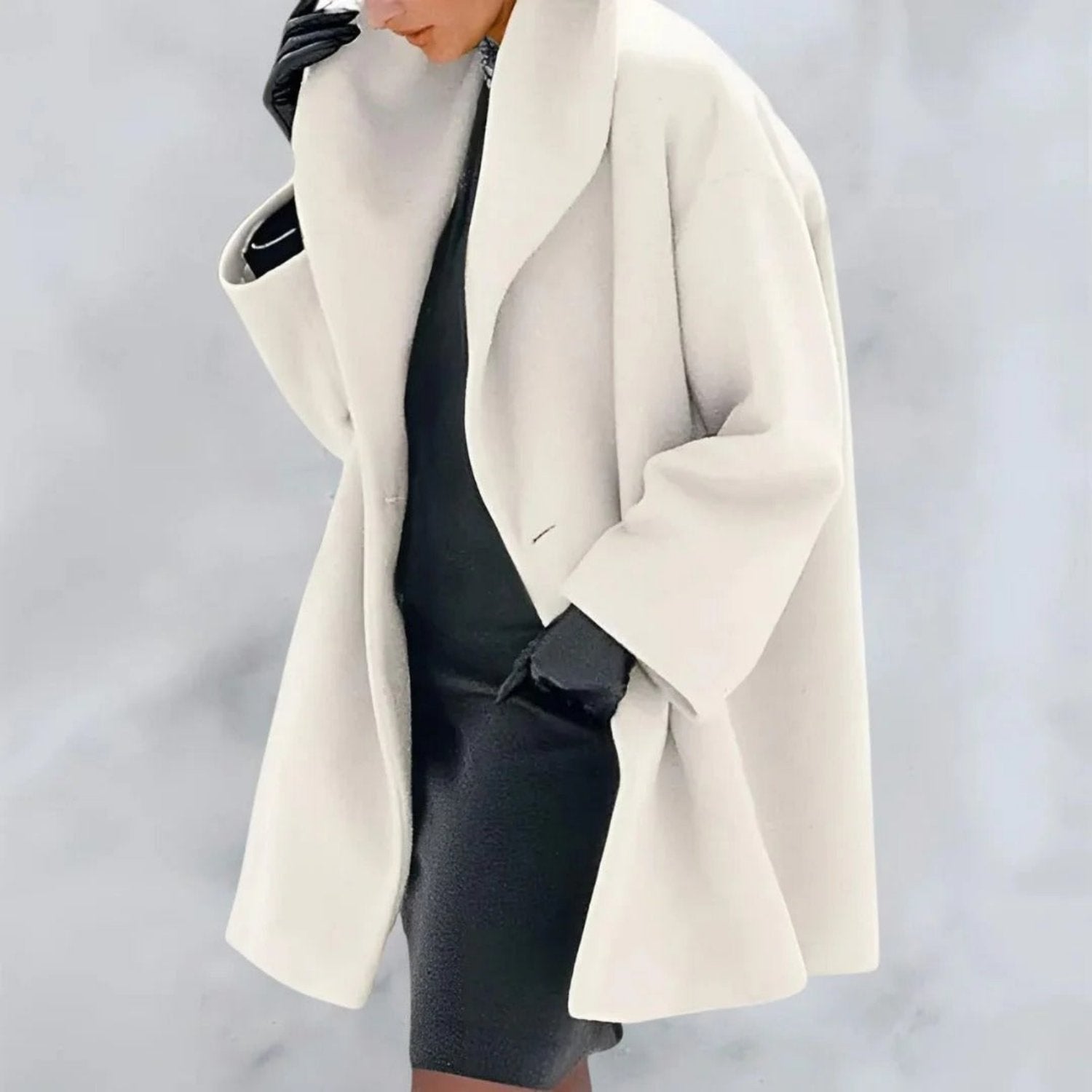 Vicky Manteau Oversize Donna – Lungo Cappotto Elegante con Ampi Revers e Taglio Fluido