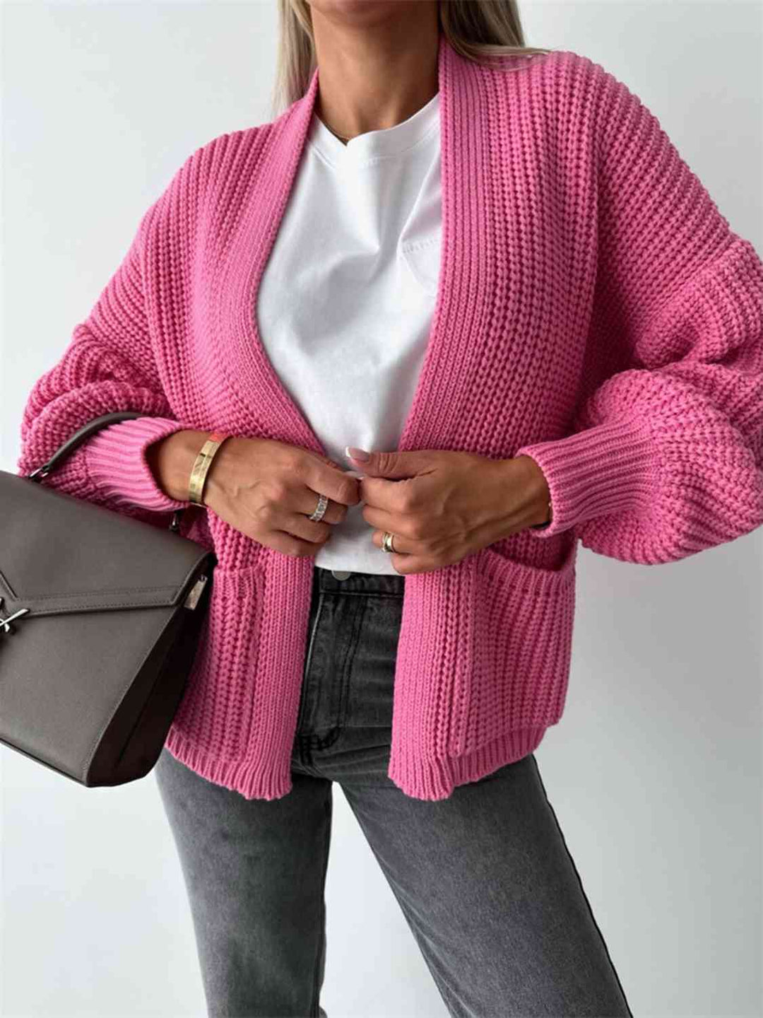 Lanna Cardigan Femme Ouvert – Coupe Relax, Manches Ballon & Maille Douce