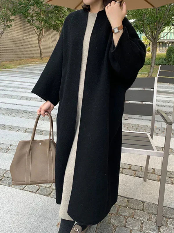 Zareen Casaco Longo Mulher – Corte Cruzado Elegante Sem Botões e Estilo Intemporal