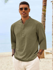 Byron Chemise Henley Muški – Lan i Pamuk, 3/4 Rukavi, Ljetni Boho Stil