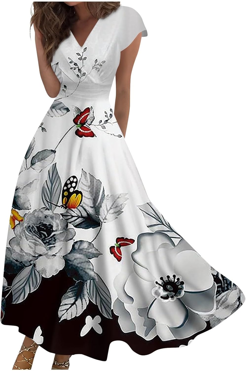 Valeria Damenkleid – Maxikleid mit Blumenmuster, V-Ausschnitt, Korsett-Effekt, Boho Elegant