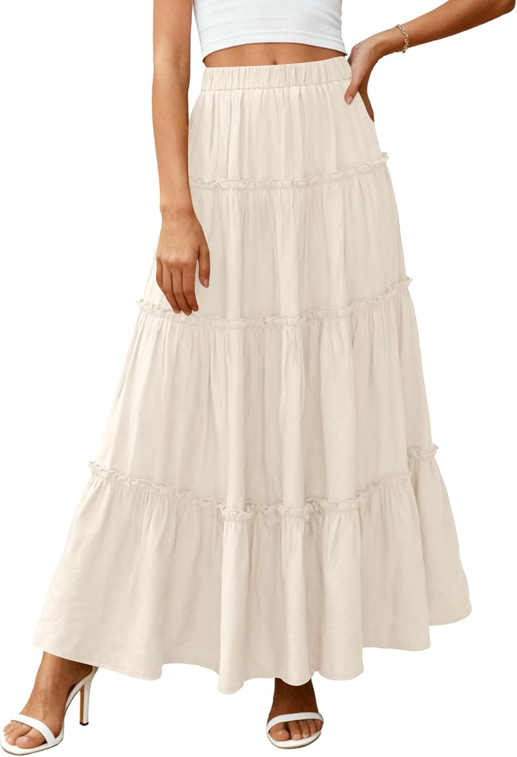 Layza Falda Maxi Mujer – Falda Bohemia de Cintura Alta, Fluida y con Volantes para Verano