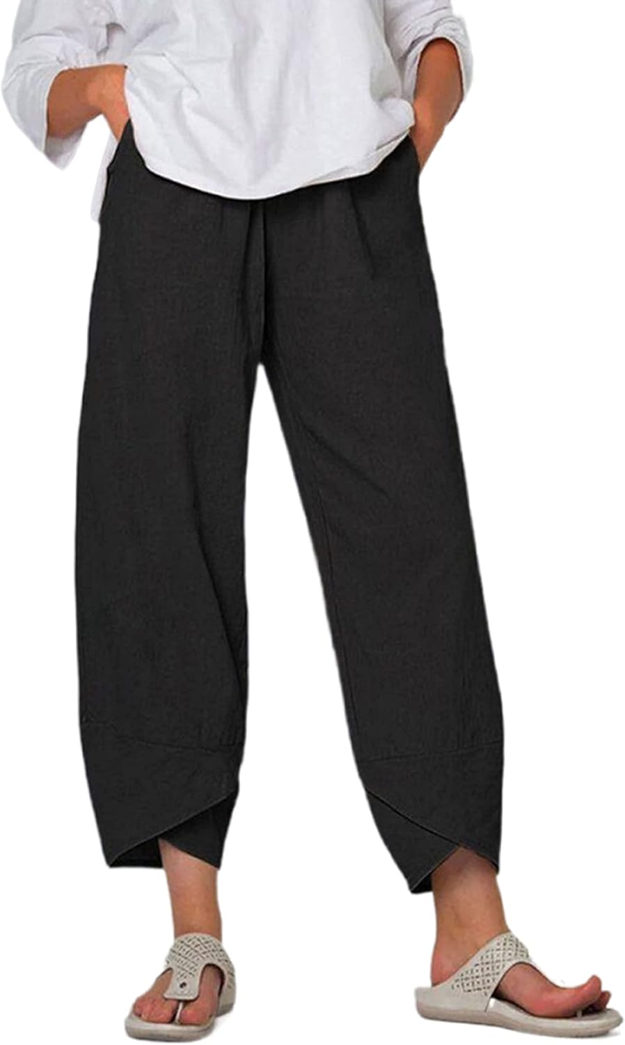Calças Caprice Capri Mulher Algodão – Cintura Alta Elástica, Corte Tulipa Verão Chic