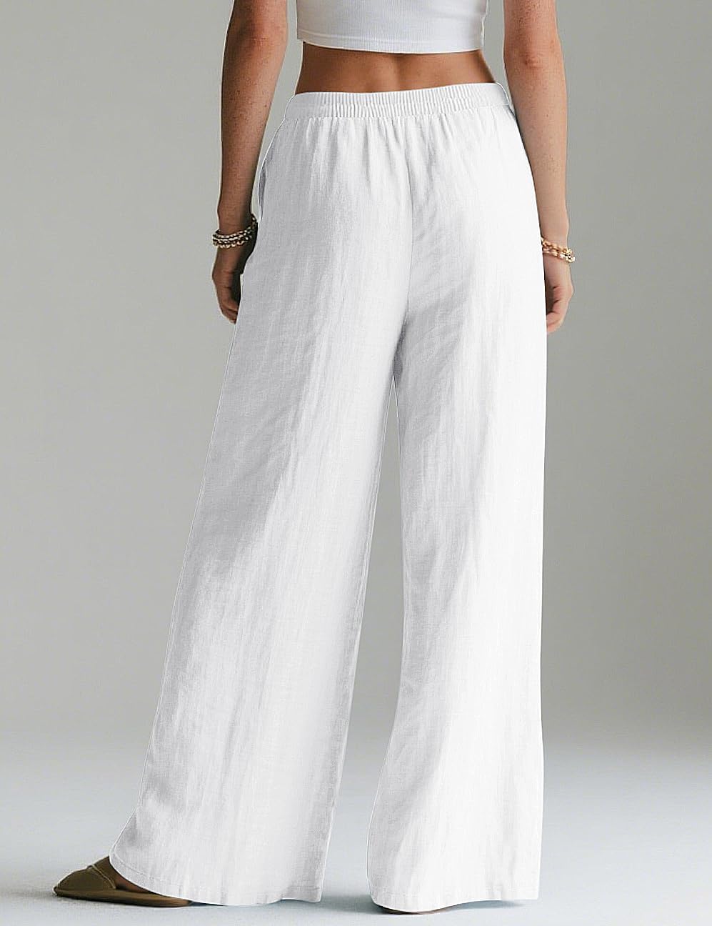 Linda Women's Pants – Linen Palazzo Pants with Elastic Waist & Pockets Summer