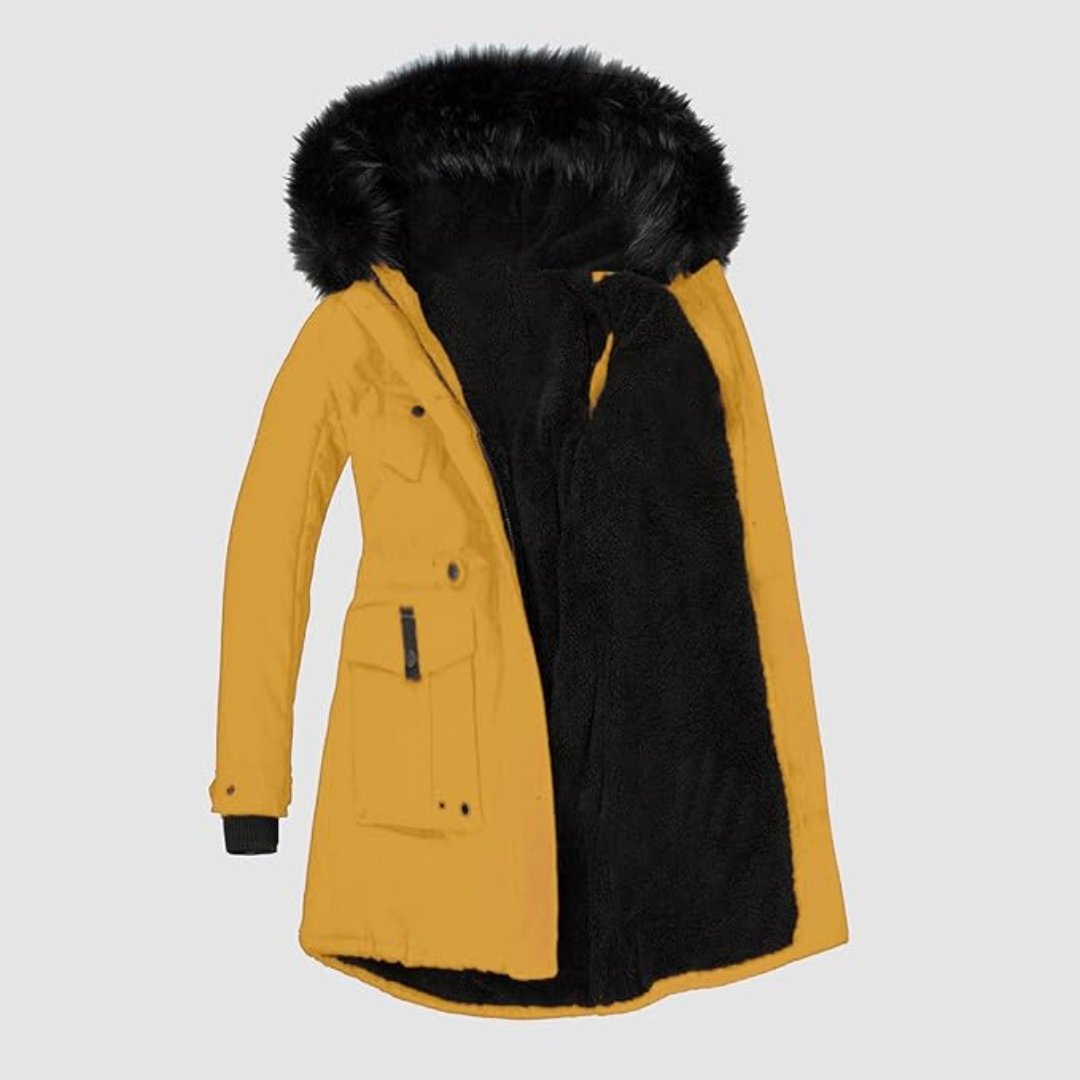 Parka Nori Mujer Elegante – Abrigo de Invierno con Capucha y Cuello de Piel Sintética