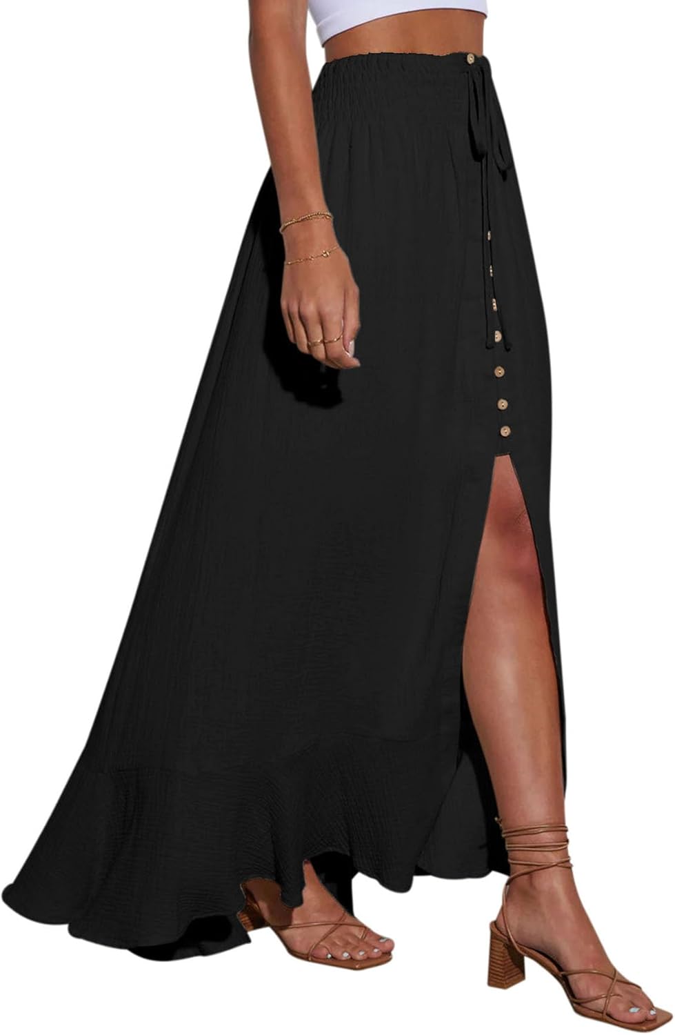 Falda larga Mayen para mujer – Falda maxi con cintura elástica, abierta y fluida para verano