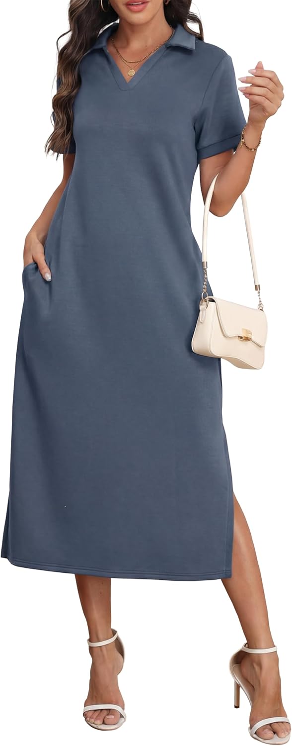 Claire Maxi Polo Kjole til Kvinder – Elegant Kjole uden Folder med Lommer, Komfortabel til Sommer