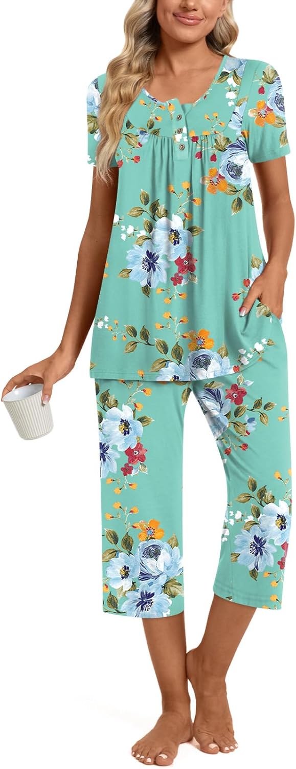Pigiama Donna Camila Estate – Maglia Maniche Corte & Pantalone Capri con Tasche