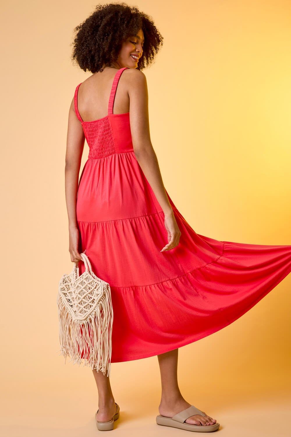 Mila Robe Midi Femme – Robe Coton Bretelles Col V Volants Été Élégante