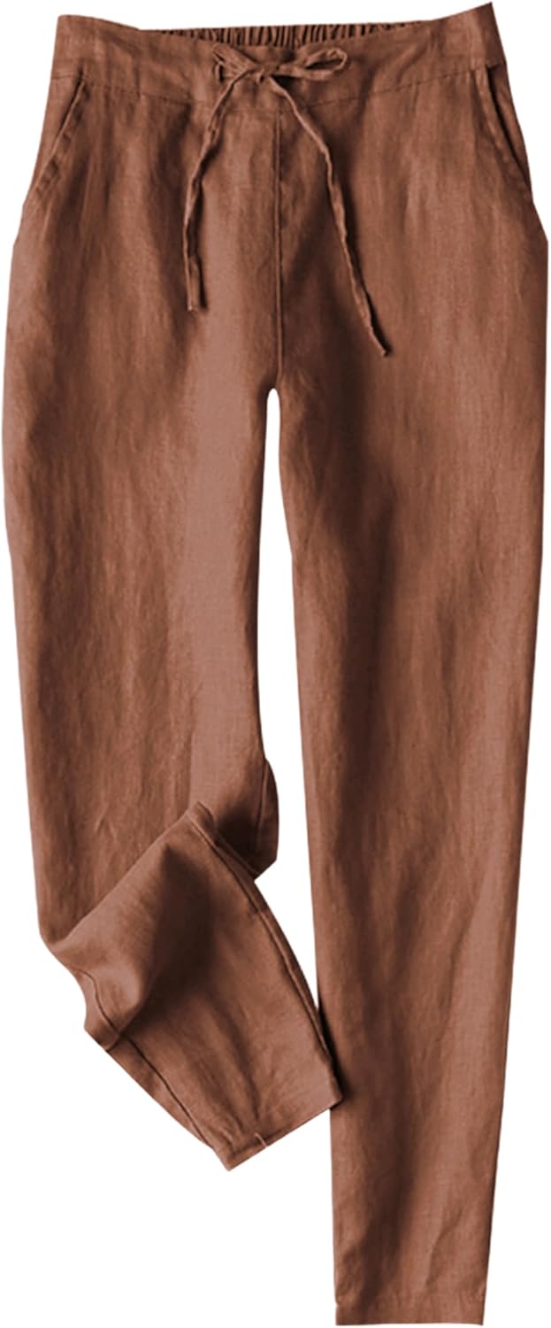 Mirriam Pantalón Mujer Lino Blanco – Cintura Alta, Cordón Elástico, Verano Ligero