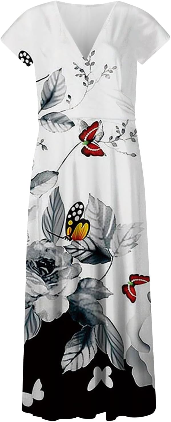 Valeria Damenkleid – Maxikleid mit Blumenmuster, V-Ausschnitt, Korsett-Effekt, Boho Elegant