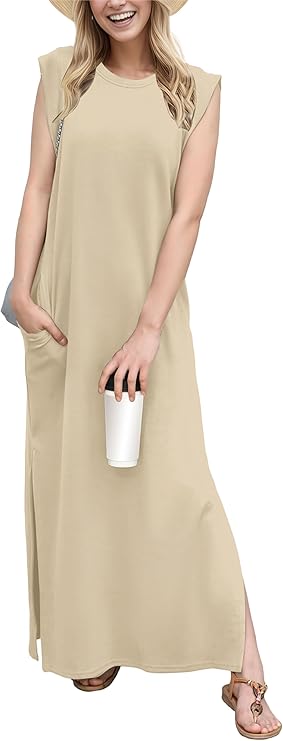 Dámský dlouhý župan Tulip – bez rukávů, kulatý výstřih a kapsy, elegantní letní lehký materiál
