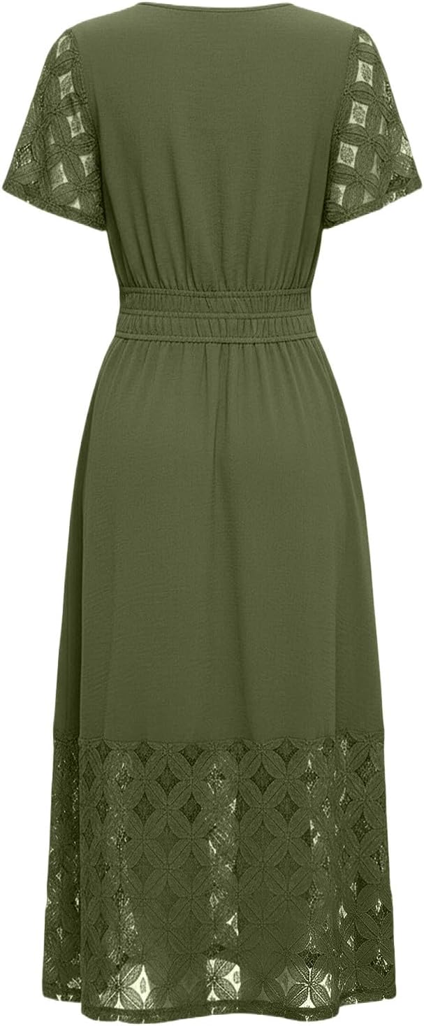Vestito Emma Donna – Abito Maxi Bohemien Scollo a V Vita Impero Tasche Fluido Estate