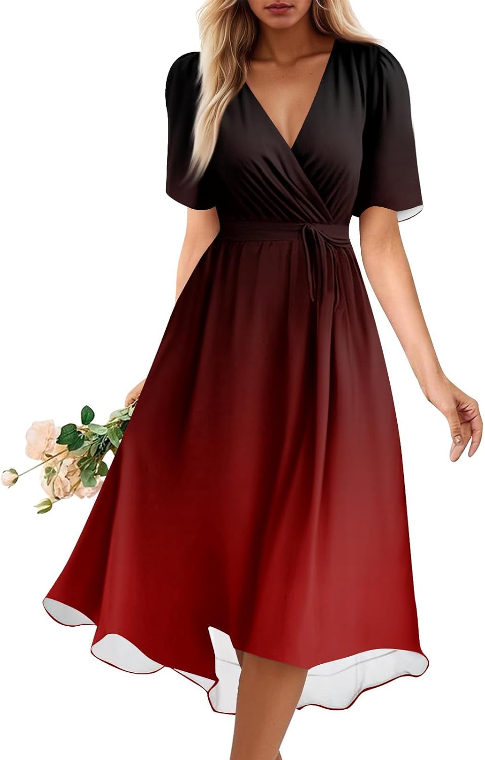 Elegantní dámské šaty Clara – květinové midi šaty s výstřihem do V a rozšířeným střihem