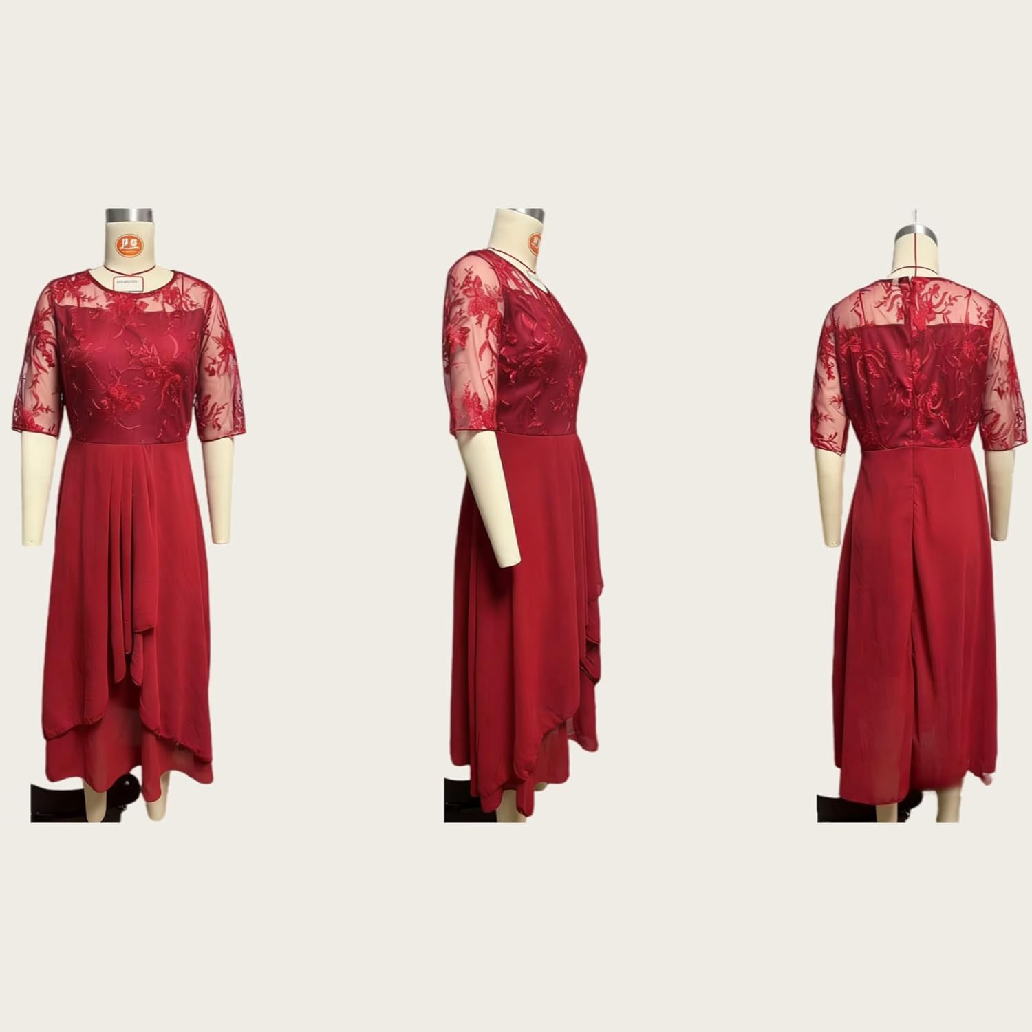 Isabelle Robe Femme – Robe Maxi Dentelle Col V Manches Mi-Longues Élégante Mariage