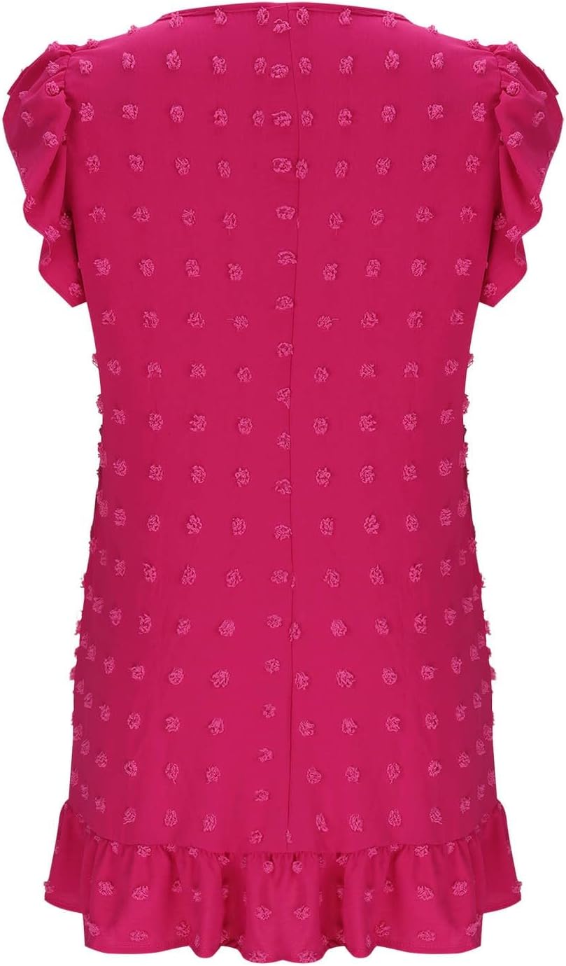 Chloé Robe Femme – Robe Midi Col V Manches Courtes Volants Coupe A-Line Été