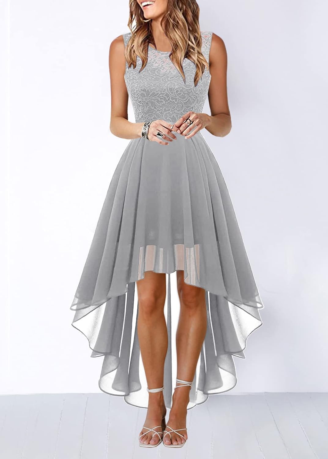 Isabelle Robe de Soirée Femme – Robe Asymétrique en Dentelle et Mousseline Élégante