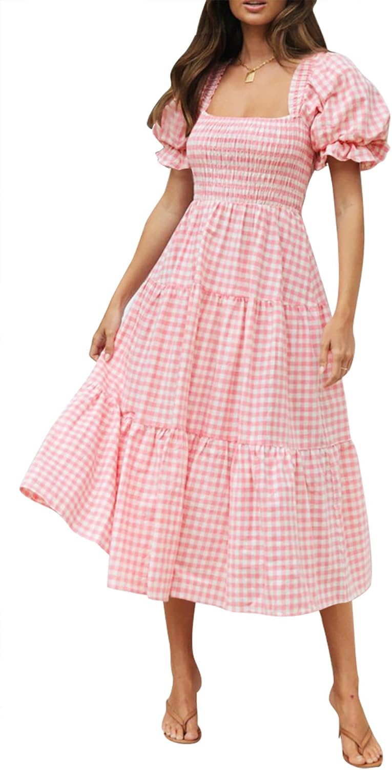 Vestido Bohemio Sophie para Mujer – Vestido Midi con Escote Cuadrado y Mangas Abullonadas, Verano Elegante