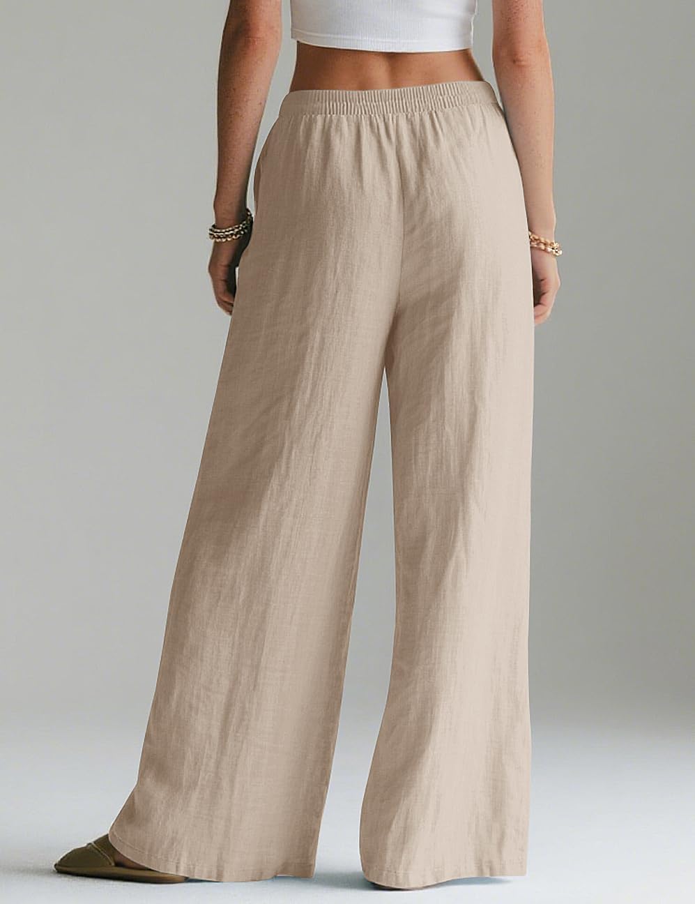Blaire Pantalon Femme en Lin – Pantalon Palazzo Large avec Poches & Taille Élastique