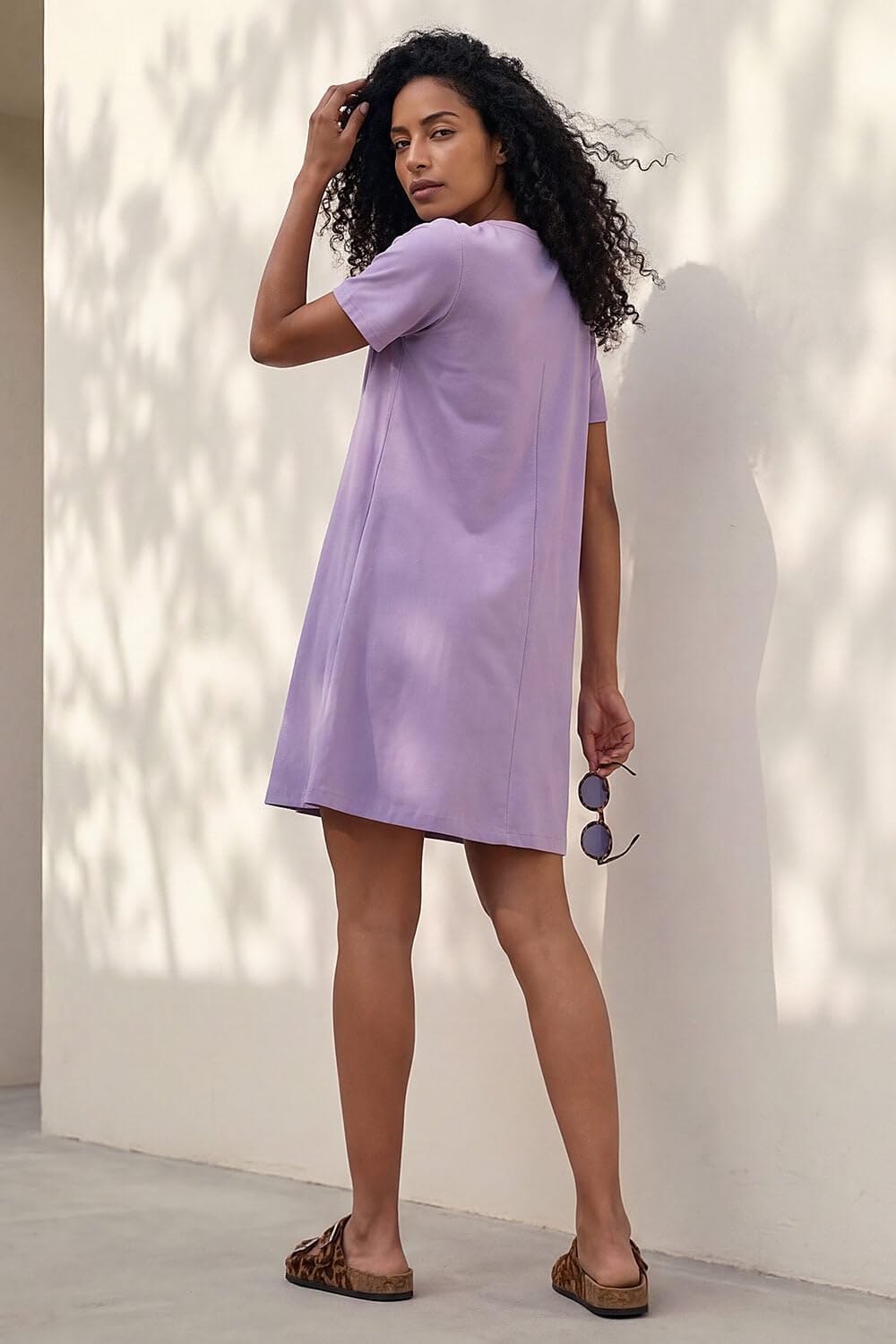 Léonie Robe Courte Femme – Robe Swing Coton Stretch Col Rond Été Élégante