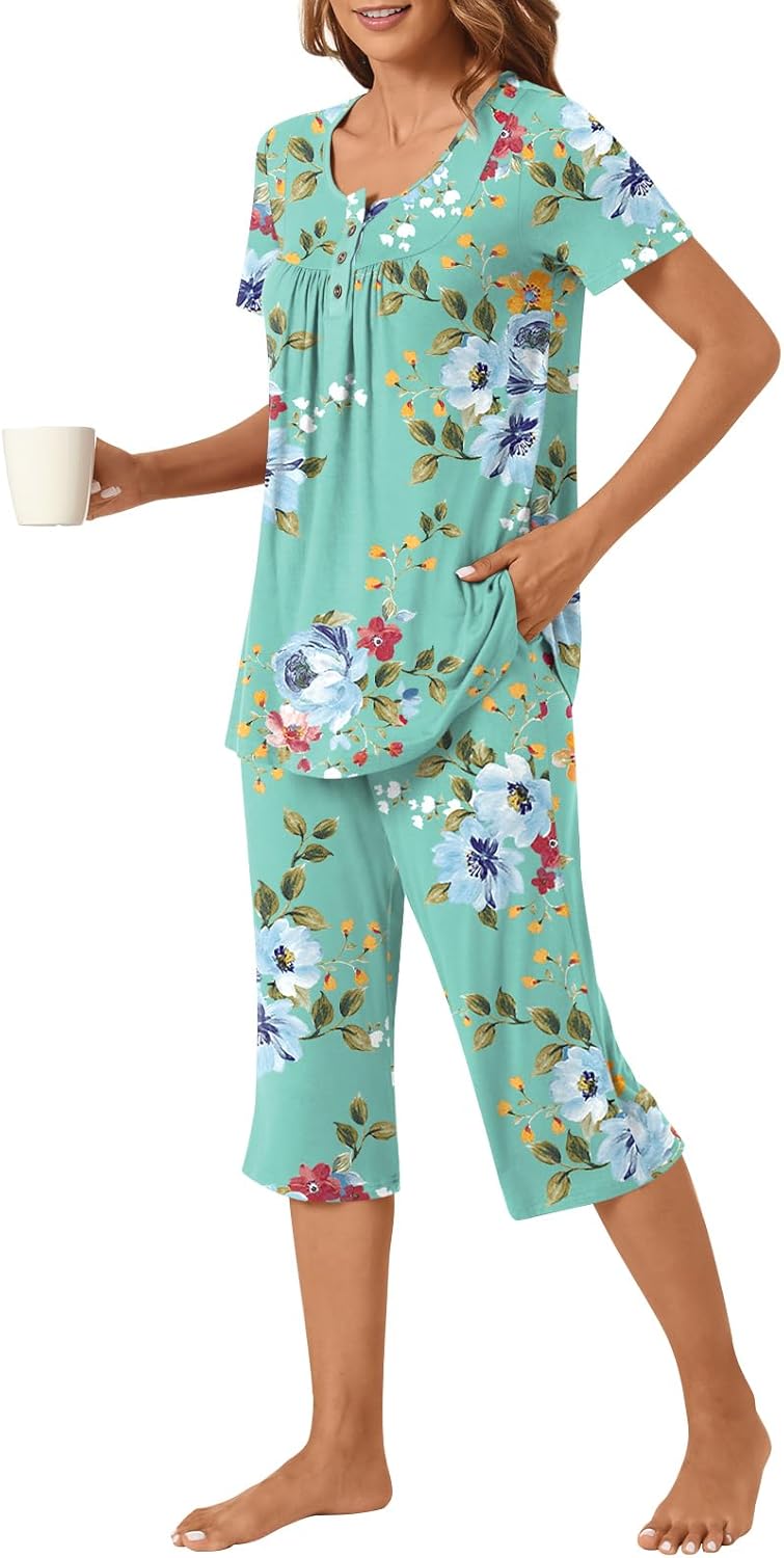 Pigiama Donna Camila Estate – Maglia Maniche Corte & Pantalone Capri con Tasche