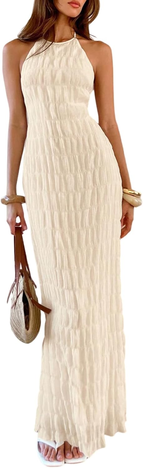 Sukienka Eva Maxi Damska – Elegancka sukienka bodycon z odkrytymi plecami i wiązaniem na szyi, styl Old Money