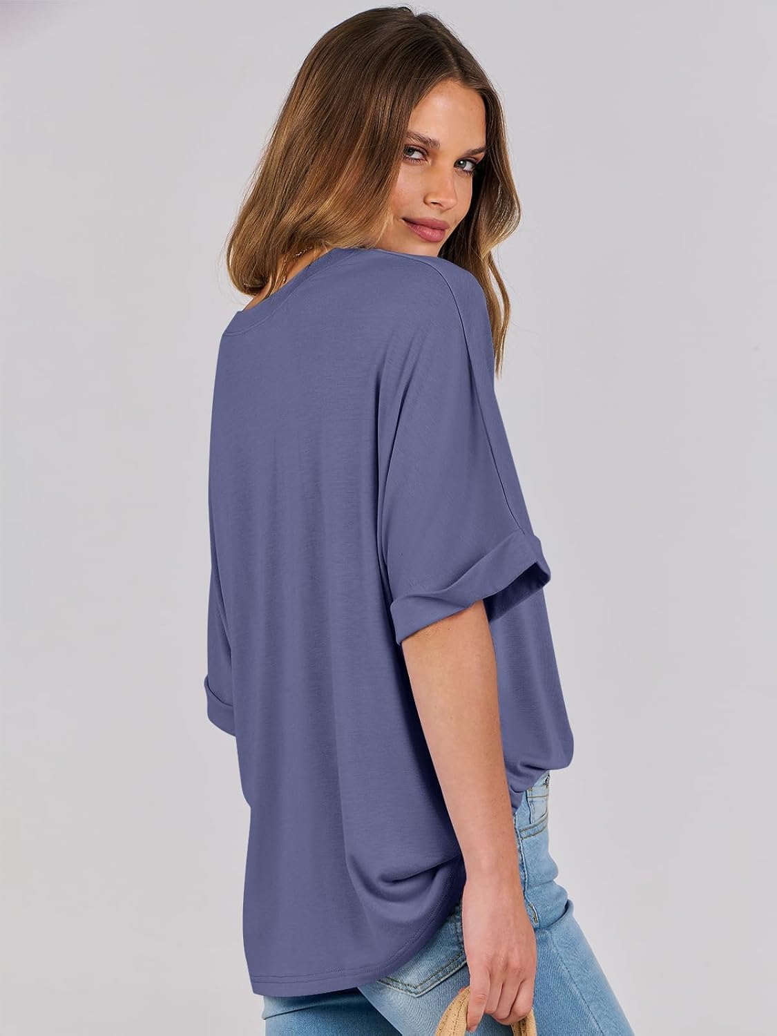 Laura T-Shirt Damen Oversize – Tunika Rundhalsausschnitt Kurzarm Top Sommer Schick
