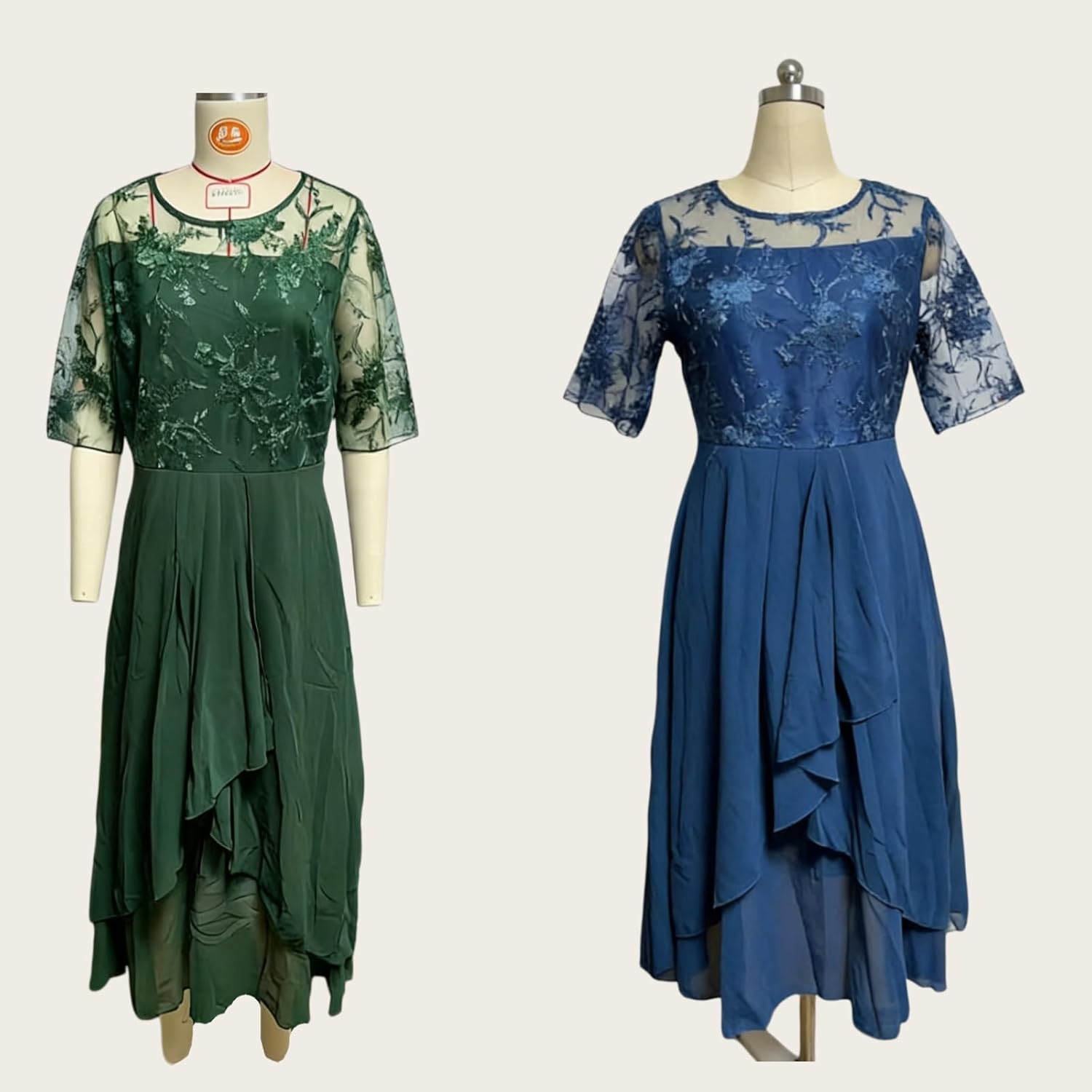 Isabelle Robe Femme – Robe Maxi Dentelle Col V Manches Mi-Longues Élégante Mariage