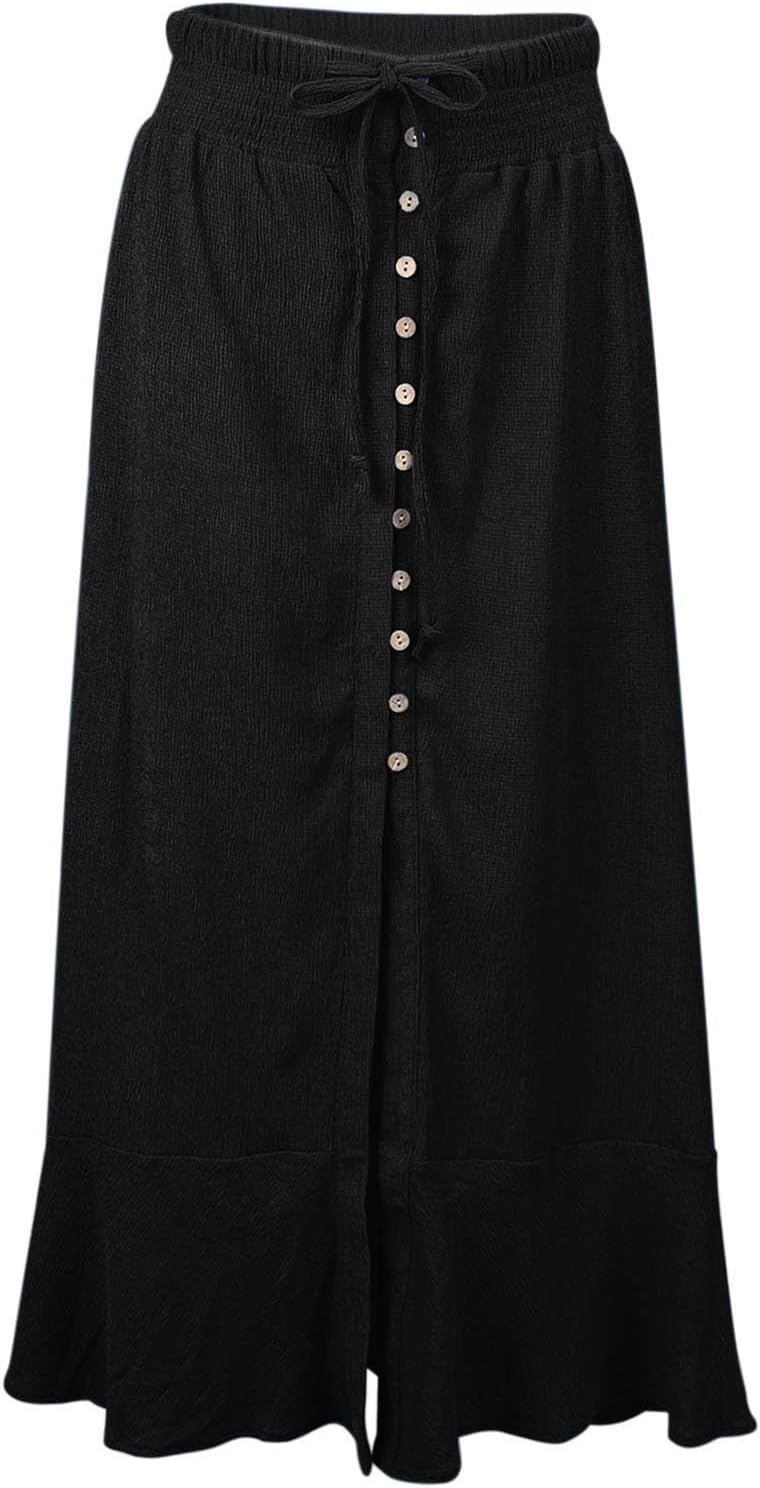 Falda larga Mayen para mujer – Falda maxi con cintura elástica, abierta y fluida para verano