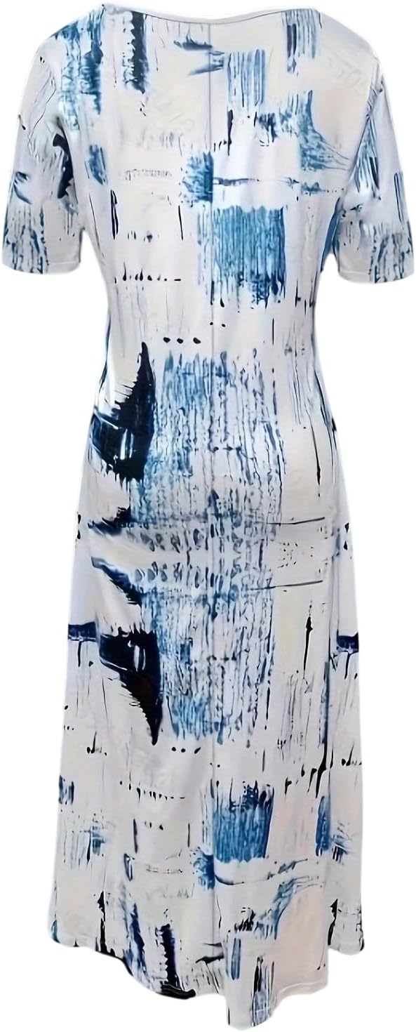 Sukienka Maya Maxi Duży Rozmiar – Letnia Sukienka z Dekoltem w Serek Tie-Dye Lekka z Krótkimi Rękawami