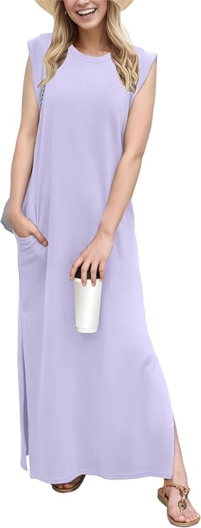 Dámský dlouhý župan Tulip – bez rukávů, kulatý výstřih a kapsy, elegantní letní lehký materiál
