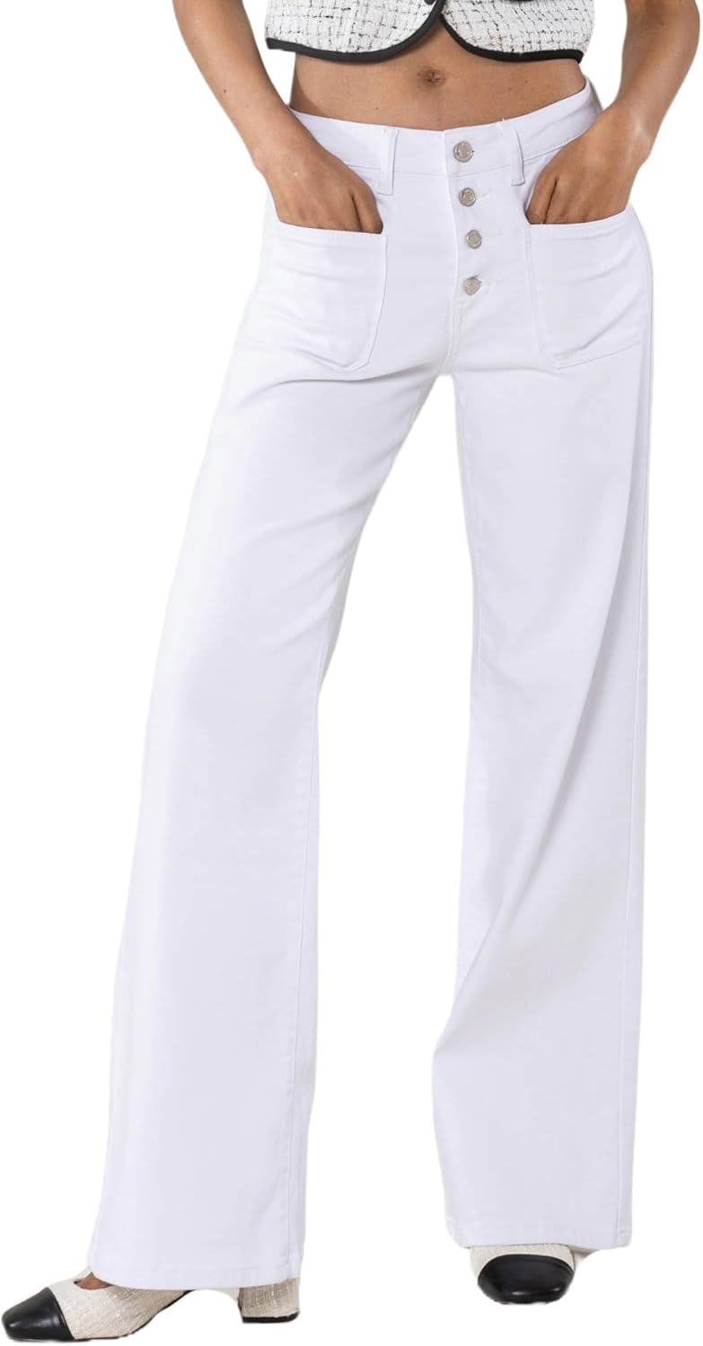 Isaline Jean Flare Femme – Jean Bootcut Taille Haute Stretch Effet Délavé Vintage