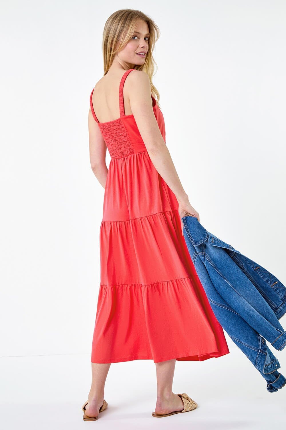 Mila Robe Midi Femme – Robe Coton Bretelles Col V Volants Été Élégante