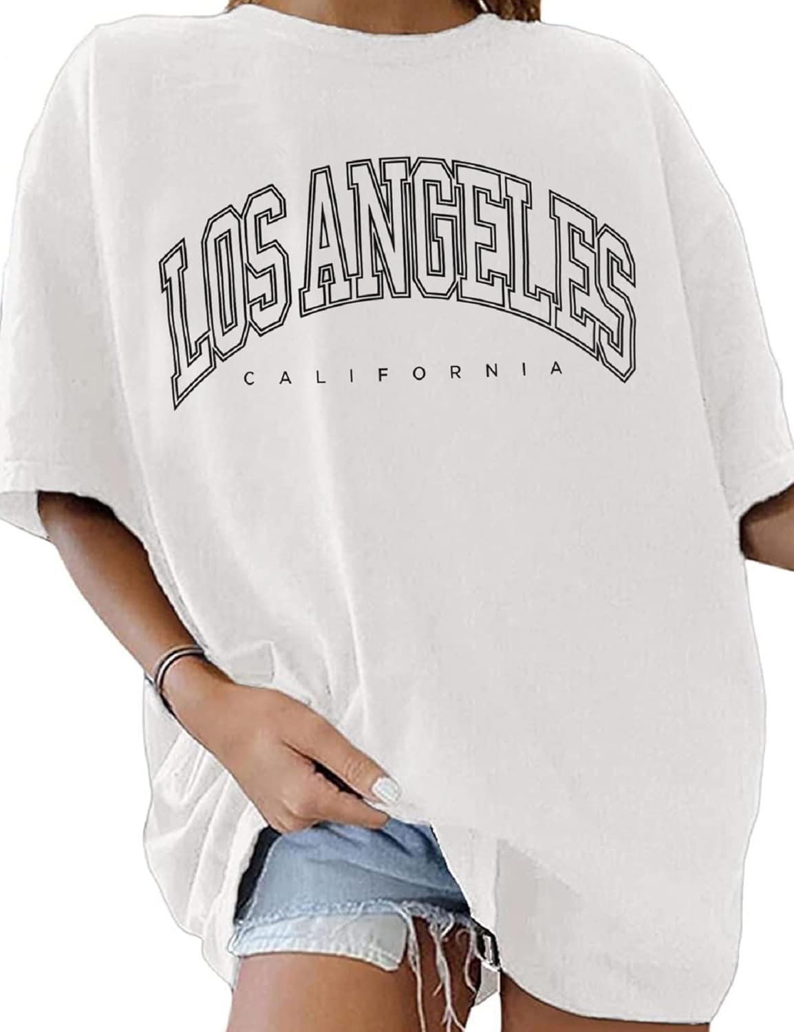 Γυναικείο T-shirt Léna – Oversize τοπ από βαμβάκι με στρογγυλή λαιμόκοψη, κοντά μανίκια, casual, καλοκαιρινό