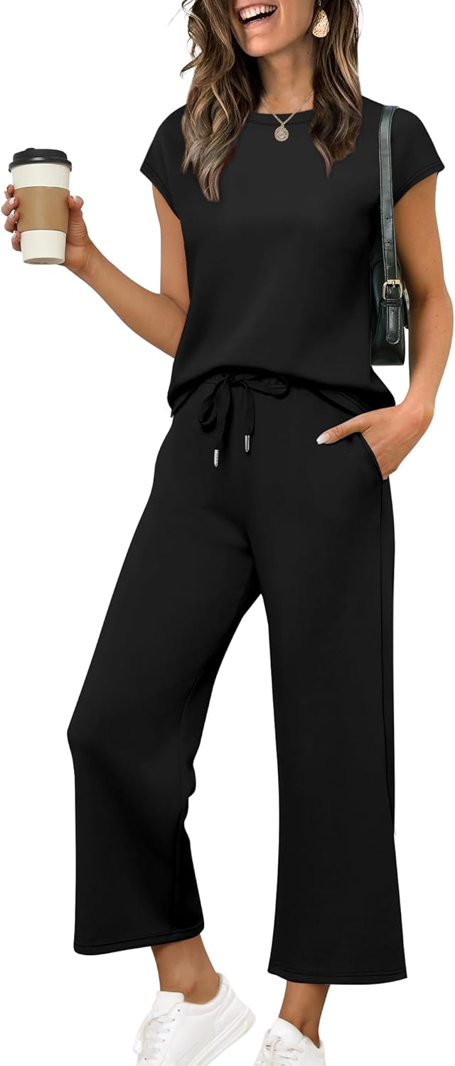 Hannah Women's Summer Set – Short Sleeve Top & Wide Short Pants