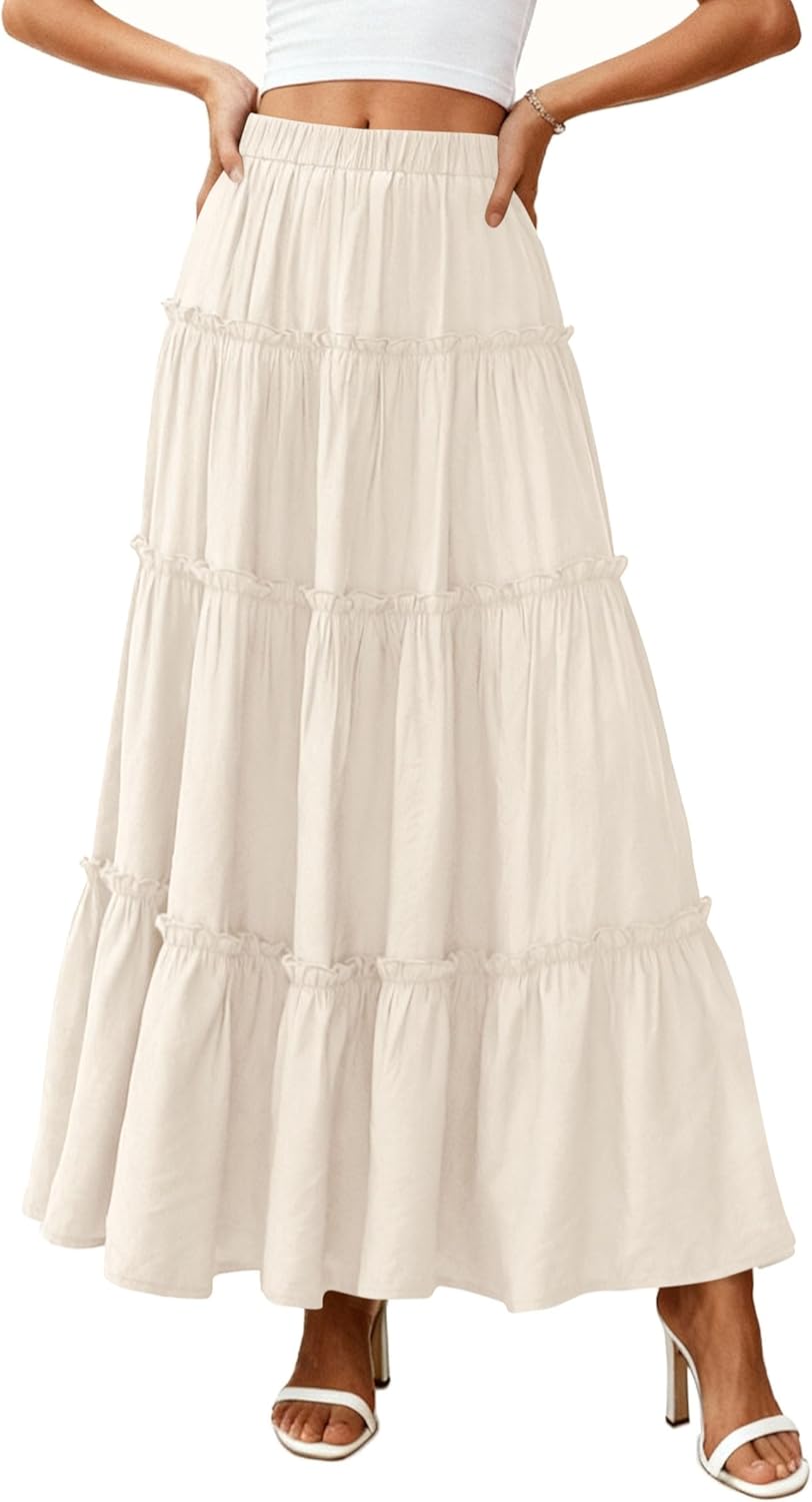 Layza Falda Maxi Mujer – Falda Bohemia de Cintura Alta, Fluida y con Volantes para Verano