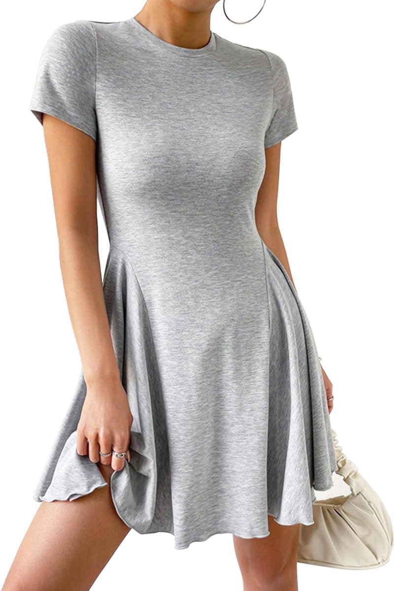 Nora Robe Mini Femme Été – Col Rond Coupe A-Line Manches Courtes