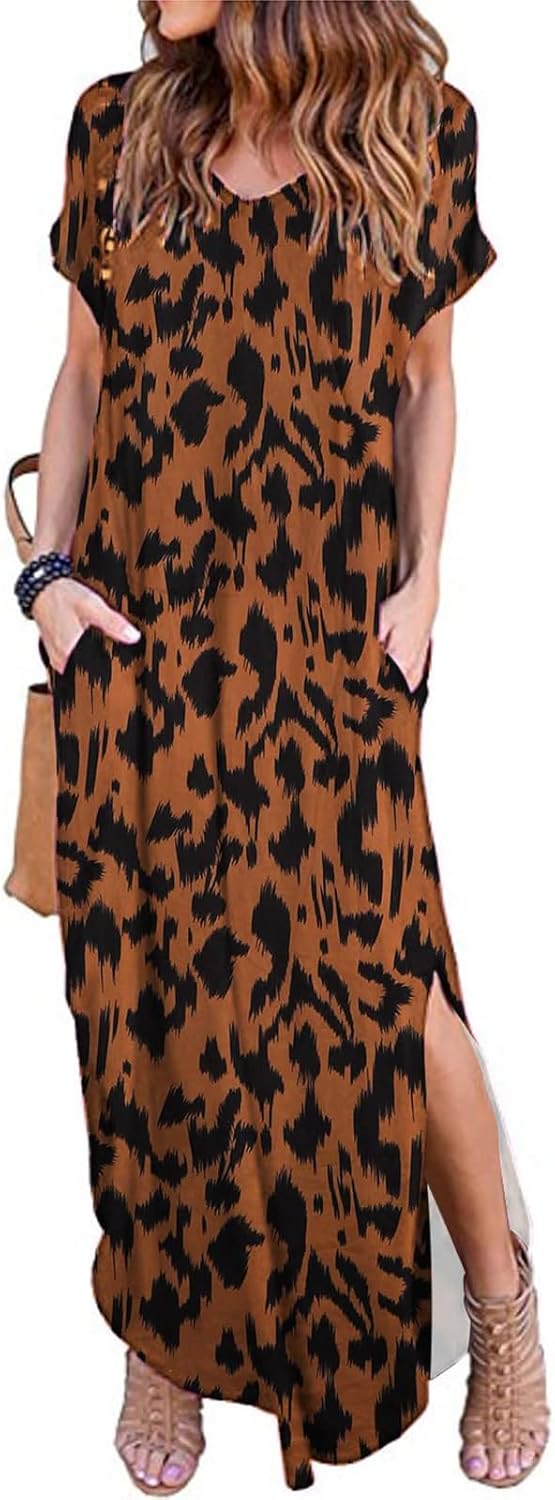 Julie Maxikleid Damen – Langes Kleid mit V-Ausschnitt und Schlitz, lässig, fließend und elegant für den Sommer