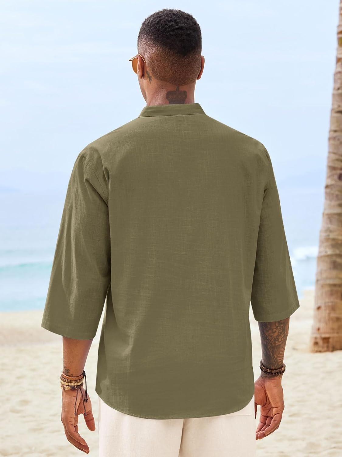 Byron Chemise Henley Muški – Lan i Pamuk, 3/4 Rukavi, Ljetni Boho Stil