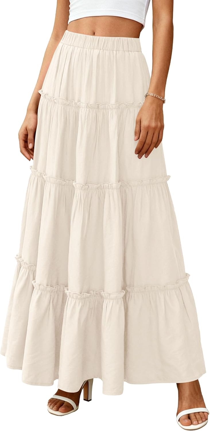 Layza Falda Maxi Mujer – Falda Bohemia de Cintura Alta, Fluida y con Volantes para Verano