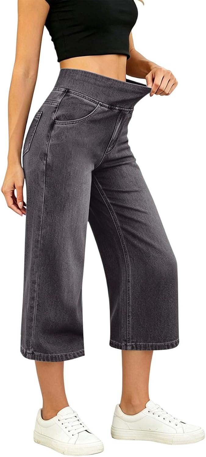 Léonie Jean 7/8 Mulher – Calças de ganga elásticas de cintura subida, corte justo direito