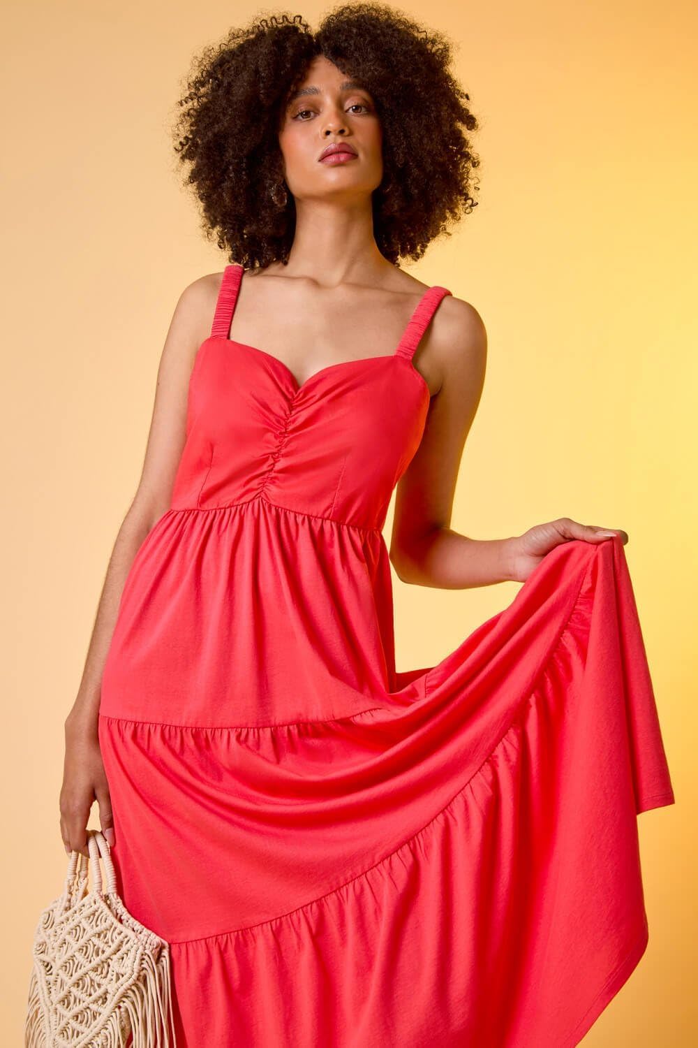 Mila Robe Midi Femme – Robe Coton Bretelles Col V Volants Été Élégante