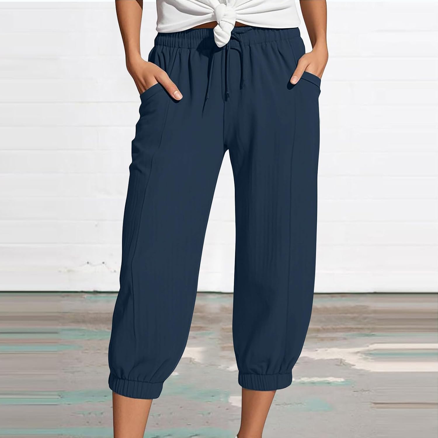 Camille Damen Capri-Hose aus Leinen – Weite Hose mit hohem Bund und Kordelzug