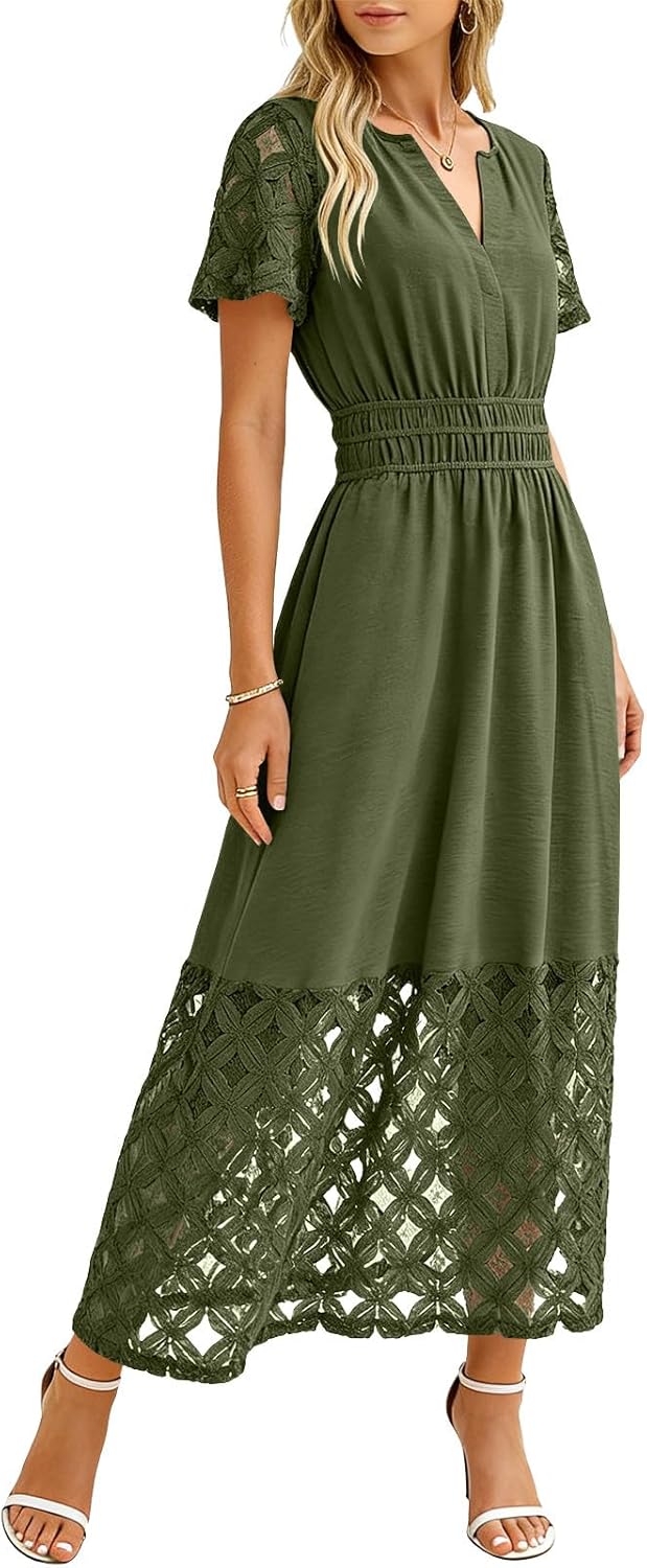 Vestito Emma Donna – Abito Maxi Bohemien Scollo a V Vita Impero Tasche Fluido Estate