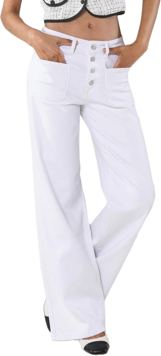 Isaline Jean Flare Femme – Jean Bootcut Taille Haute Stretch Effet Délavé Vintage
