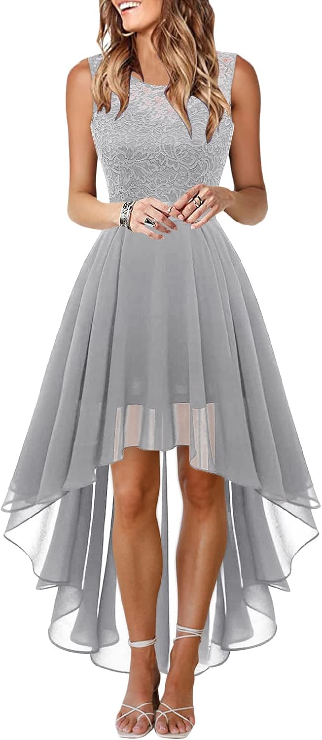 Isabelle Robe de Soirée Femme – Robe Asymétrique en Dentelle et Mousseline Élégante