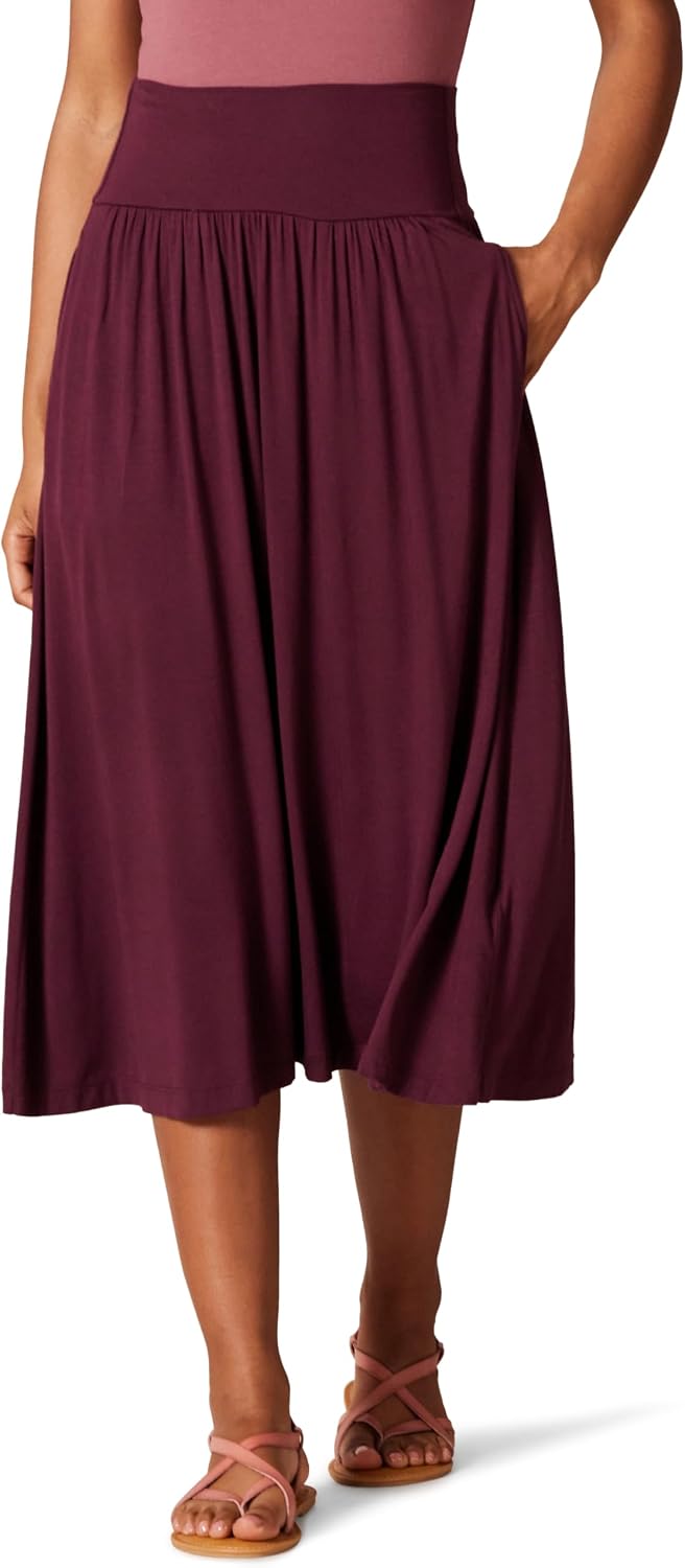 Ione Saia Midi de Mulher – Jersey de Viscose Elástico, Cintura Elástica, Franzidos e Bolsos